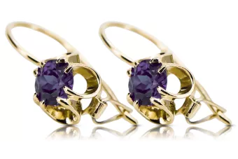 Kolczyki z 14k żółte złoto 14K (585) z Aleksandryt vec035y Sowiecki styl Vintage Biżuteria Art Deco Vintage Art Deco